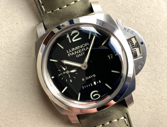 2022 Panerai Luminor 1950 8 Days GMT AM/PM Indicator Three-Barrell PAM 233